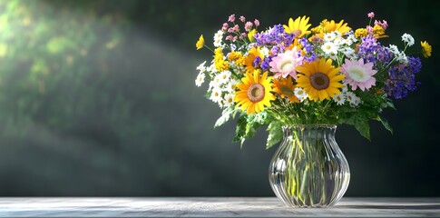 Poster - Vibrant Bouquet of Summer Flowers in a Glass Vase