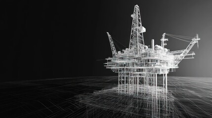 Wireframe model of offshore oil rig.