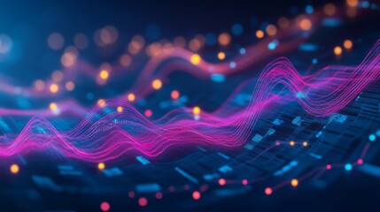 Aufkleber - A dynamic 3D graph with curved lines and glowing data points, symbolizing business growth and futuristic financial forecasting.