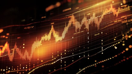 Aufkleber - A dynamic stock chart with candlestick patterns and fluctuating lines, symbolizing active market trading and stock market trends.
