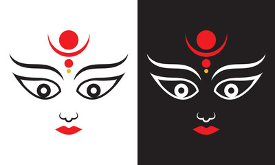 Lord Durga face vector icon. Lord Ambica eyes and tilak icon.  isolated on white and black background, Vector illustration. EPS 10