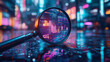 © The Pixel Store - A magnifying glass over an abstract digital chart with upward trending lines, representing stock market growth or financial analysis, Ai