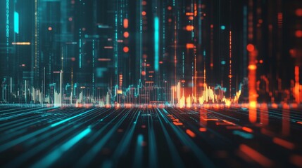 Leinwandbilder - A futuristic stock market graph with moving lines and candlesticks, symbolizing high-frequency trading, market trends, and stock volatility