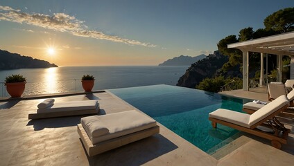 Wall Mural - Villa with infinity pool and sunset view on the Amalfi Coast.