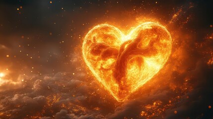 Wall Mural - celestial passion: a fiery heart ignites the cosmic expanse, radiating love's eternal flame across t