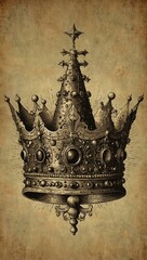 Wall Mural - Vintage illustration of the Radiated Crown with intricate details.