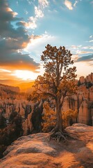 Poster - Lone Tree on a Mountain Ridge at Sunset