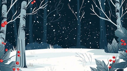 Sticker - Snowy Forest Winter Landscape Illustration