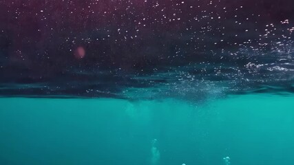 Wall Mural - Underwater slow motion bubbles moving to surface