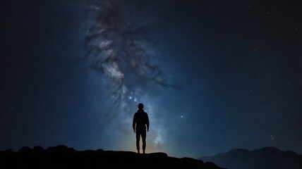 A starry night sky with a silhouette of a person gazin