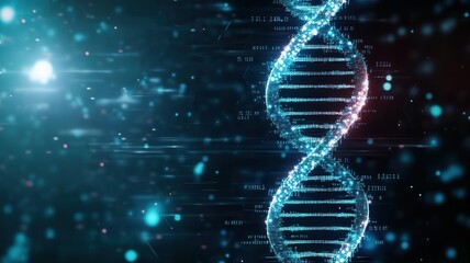 Digital artwork of a mutation process in DNA, glitchy effects and broken patterns to symbolize error, DNA mutation, genetics, science