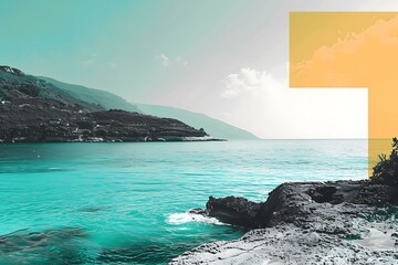 Poster - Seascape with Rocks and Mountain