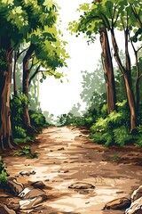 Canvas Print - Forest Trail in Green and Brown Tones