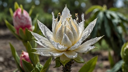 Canvas Print - White dragon fruit flowers in bloom.