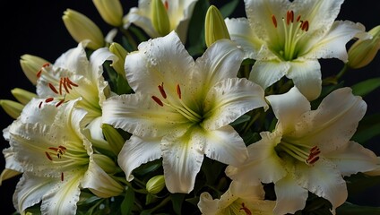 Canvas Print - White lilies in a luminous floral arrangement.