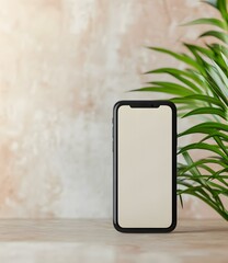 Poster - Black Smartphone Mockup With Green Palm Leaf