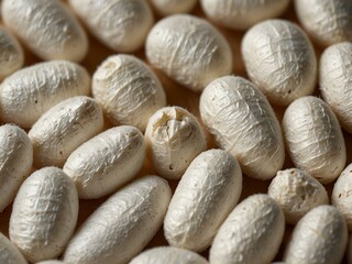 Wall Mural - White silkworm cocoons as a fabric background.