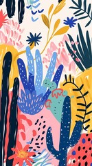 Canvas Print - Abstract Floral Illustration With Cactus and Flowers