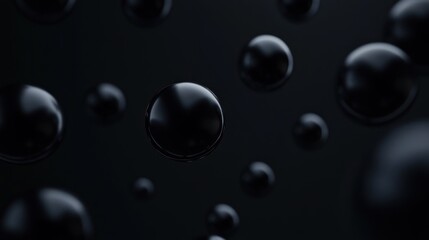 Wall Mural - abstract black spheres floating on a dark background.