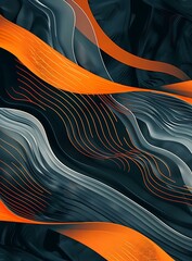 Canvas Print - Abstract Orange and Black Curved Lines