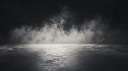 Poster - dark concrete floor with smoke and light.