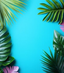 Poster - Tropical Leaves on Blue Background