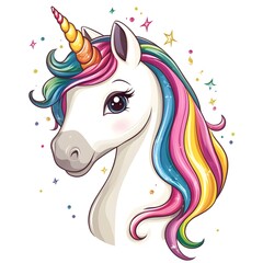 Wall Mural - A cute unicorn with a rainbow mane and a glittery horn