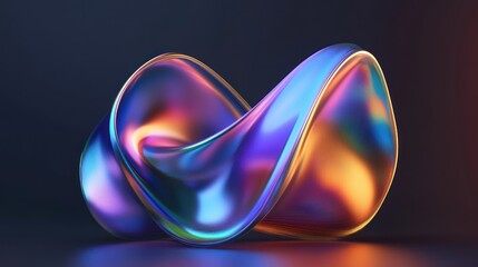 Poster - abstract iridescent shape with blue, purple, and orange gradient against a dark background.