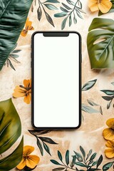 Poster - White Screen Smartphone on Floral Background