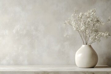 Poster - White Vase with Dried Flowers on a Table with a Light Background