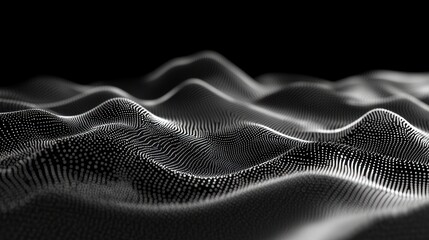 Abstract digital background with a wavy pattern of white dots on a black background.