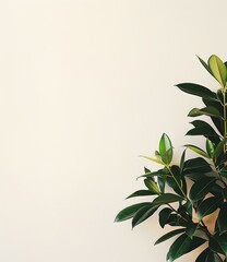 Poster - Minimalist White Wall With Green Plant Branches