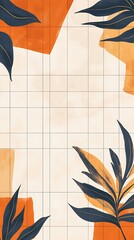 Sticker - Abstract Minimalist Grid Background with Orange and Blue Foliage