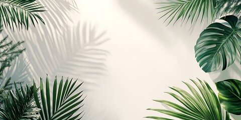 Poster - Tropical Leaves with Shadows on a White Background