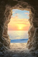 Wall Mural - Sunset View From Inside Cave