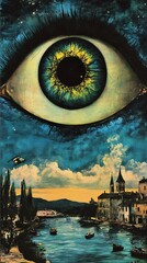 Wall Mural - Surrealism Painting Of A Giant Eye Overlooking A Cityscape