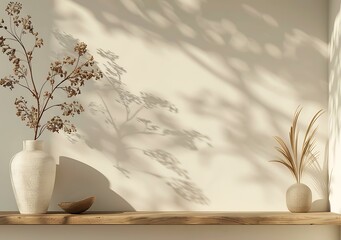 Poster - Minimalist Home Decor with Dried Flowers and Shadows