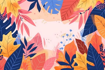 Sticker - Colorful Floral Leaves Background Illustration