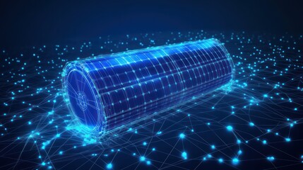 Wall Mural - a glowing blue digital battery on a network of lines and dots.