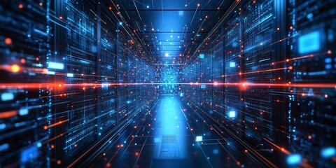 Technology networking and digital communication in business with cloud computing concept web storage for data global social media ai server online binary illustration background modern futuristic 