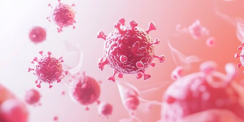 Sticker - Rendering of a 3D concept for an oncology treatment that effectively kills isolated cancer cells on a pastel background with copy space. 