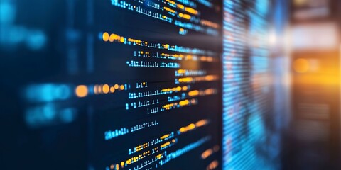Programming code typing. Developer software programming code. Software data monitor new function. Abstract computer script code. Web or application development, business 