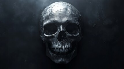 Poster - A skull with a silver face is shown in a dark background