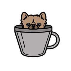 Sticker - cute dog in the cup of coffee illustration design