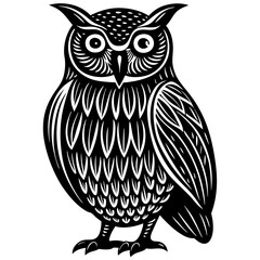 Canvas Print - Hand-drawn owl in a minimal linocut style vector illustration