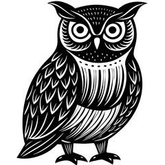 Canvas Print - Hand-drawn owl in a minimal linocut style vector illustration