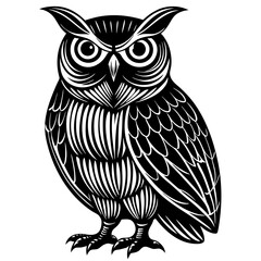 Poster - Hand-drawn owl in a minimal linocut style vector illustration