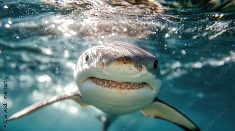 Foto Baby shark smiling. Underwater photography of cute baby shark ...