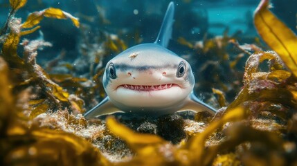 Baby shark smiling. Underwater photography of cute baby shark. Generative Ai