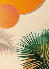 Poster - Tropical Palm Leaf with Abstract Shapes and Shadow